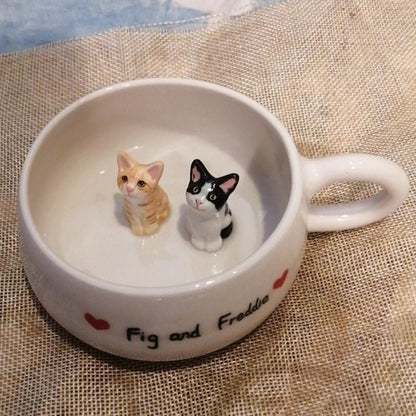 Tasse en céramique faite à la main avec figurine d'animal de compagnie personnalisée