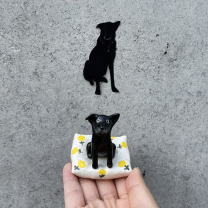 Plateau porte-bijoux en céramique fait à la main avec figurine d'animal de compagnie