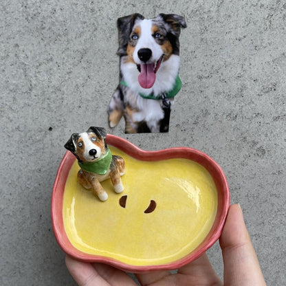 Plateau porte-bijoux en céramique fait à la main avec figurine d'animal de compagnie