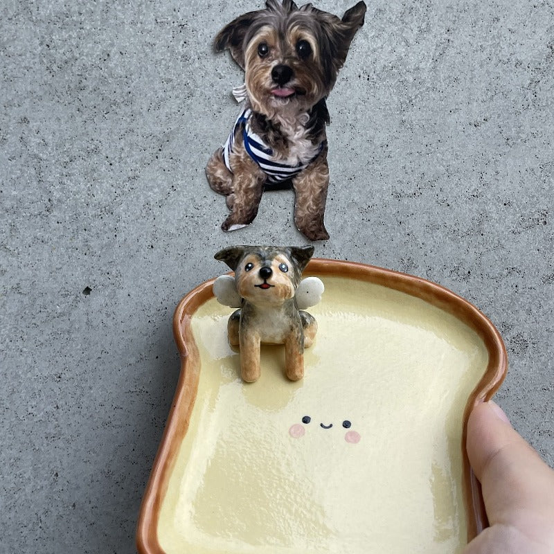 Plateau porte-bijoux en céramique fait à la main avec figurine d'animal de compagnie