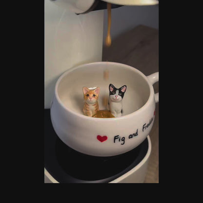 Tasse en céramique faite à la main avec figurine d'animal de compagnie personnalisée